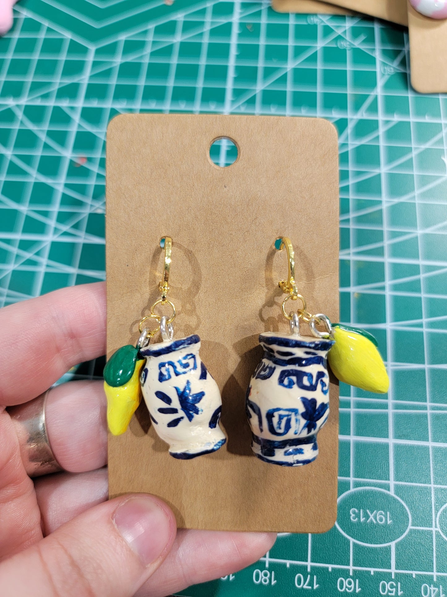 handmade greek vase & lemon earrings