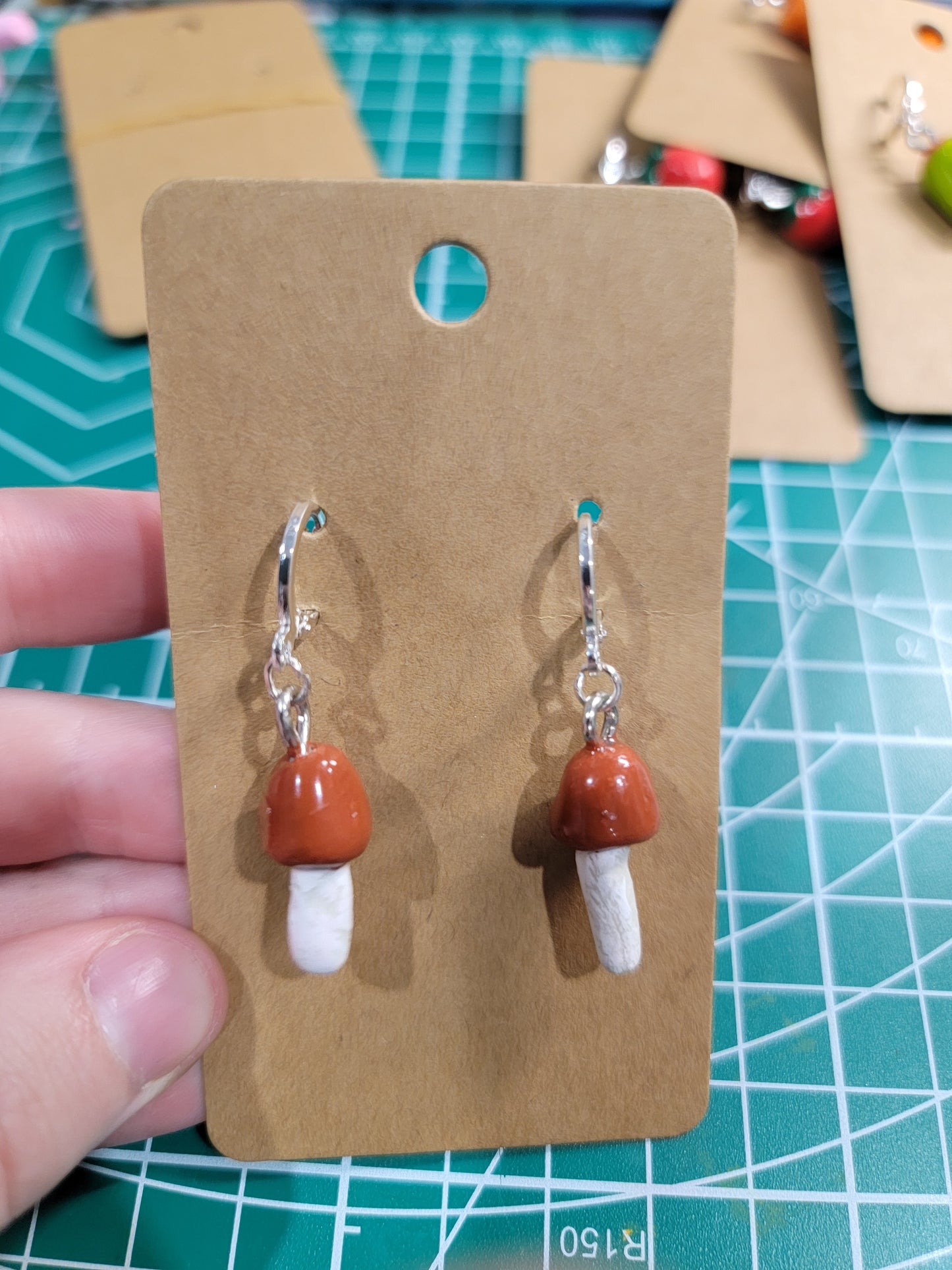 handmade brown mushroom earrings