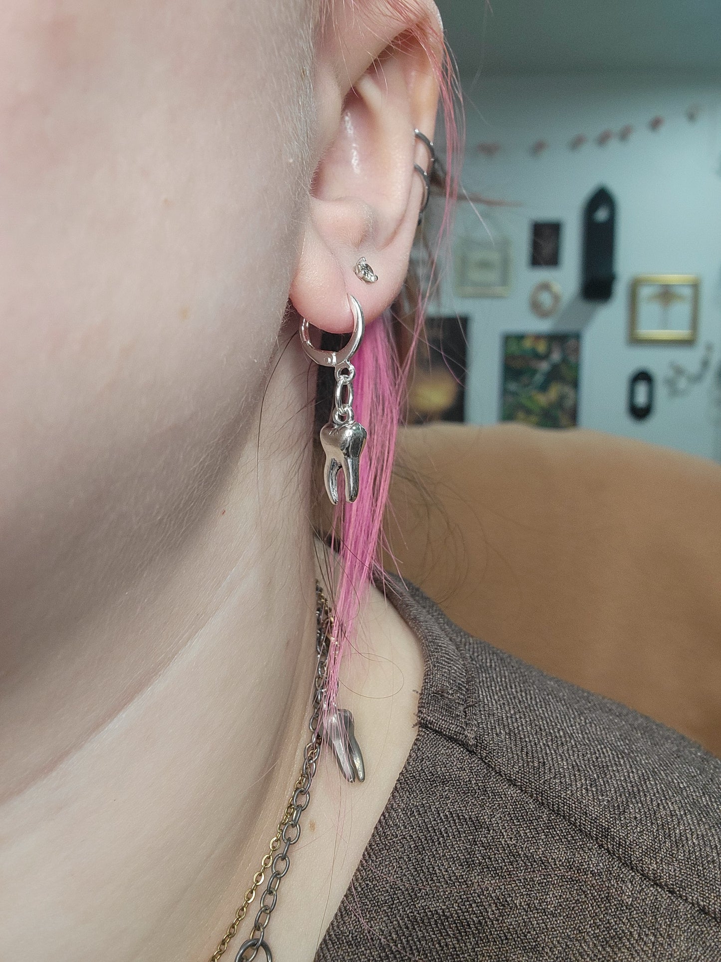 silver tooth earrings