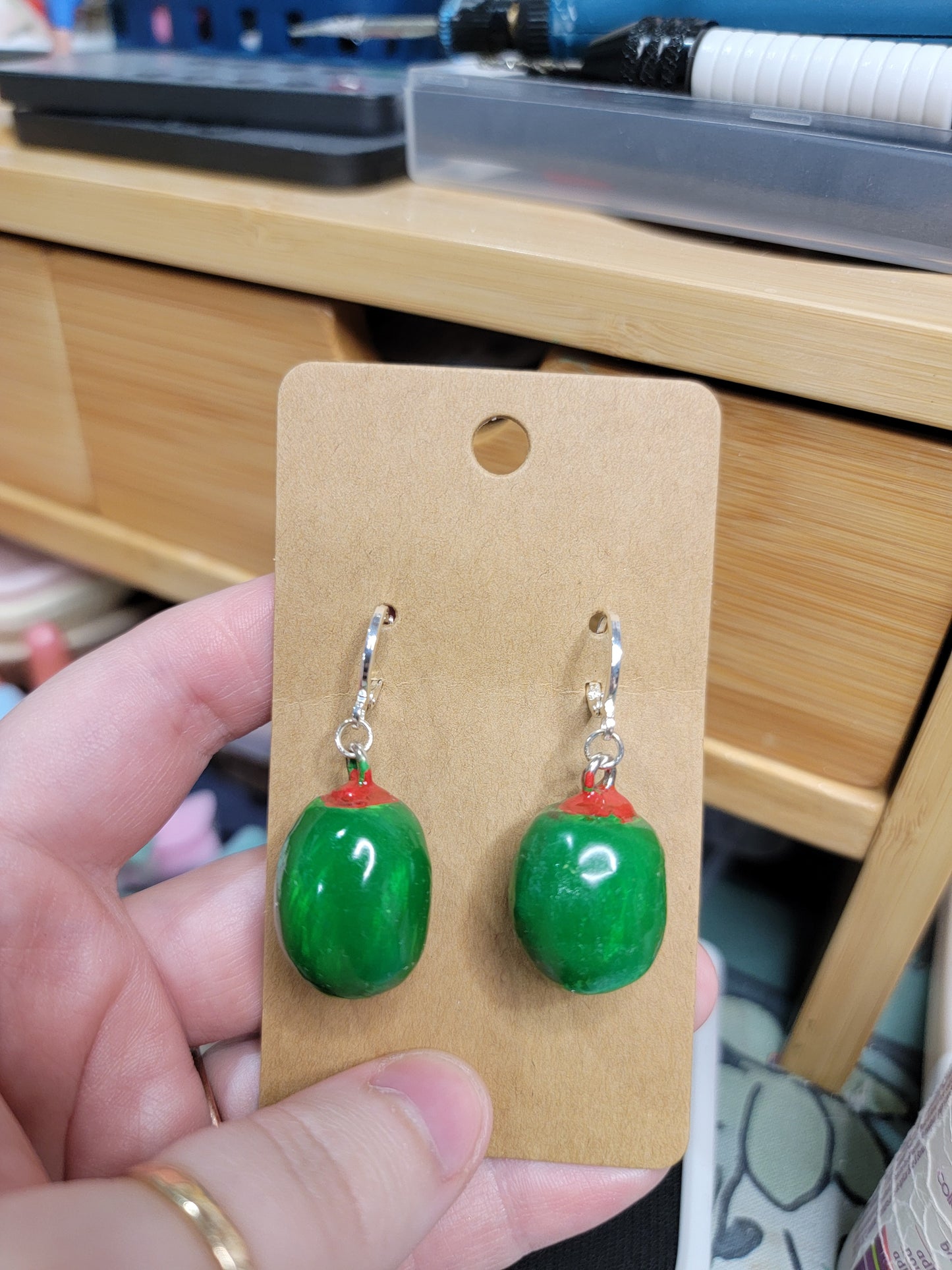 handmade clay olive earrings