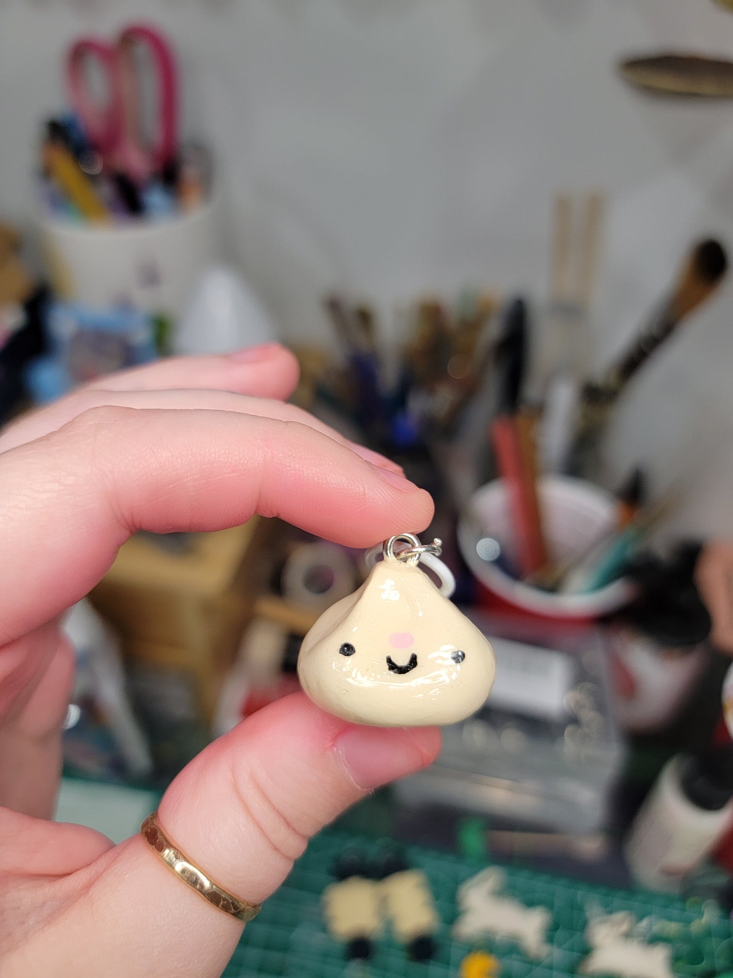 small dumpling charm keychain