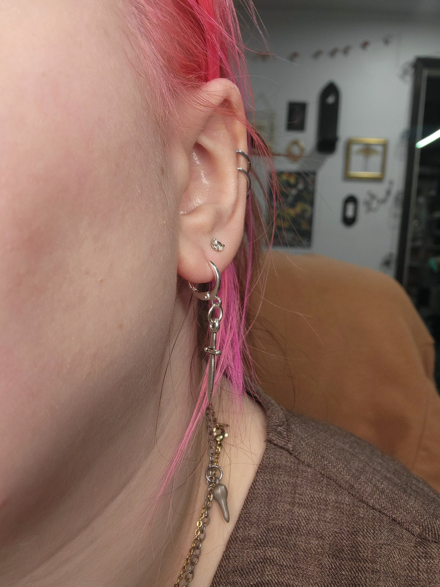silver dagger earrings