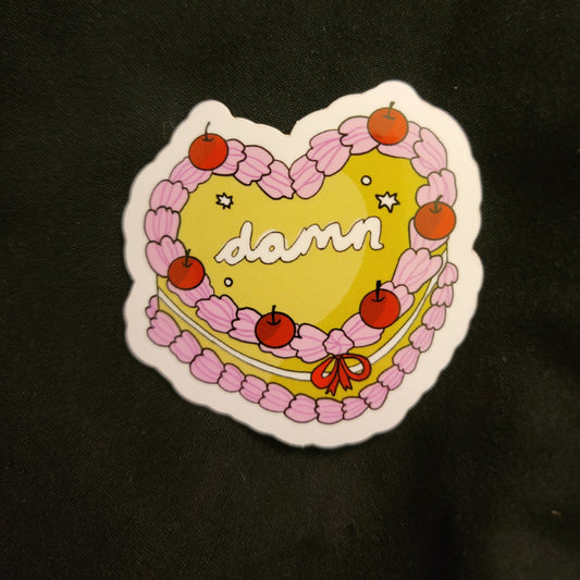 damn heart shaped cake sticker