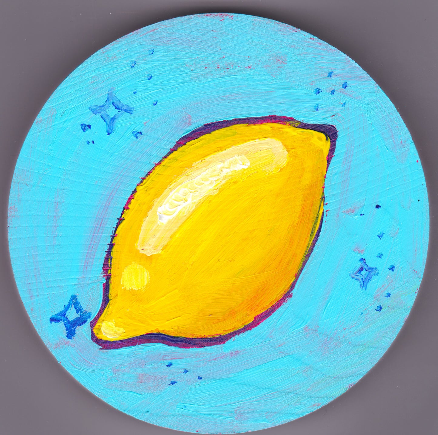 acrylic lemon on wood plate