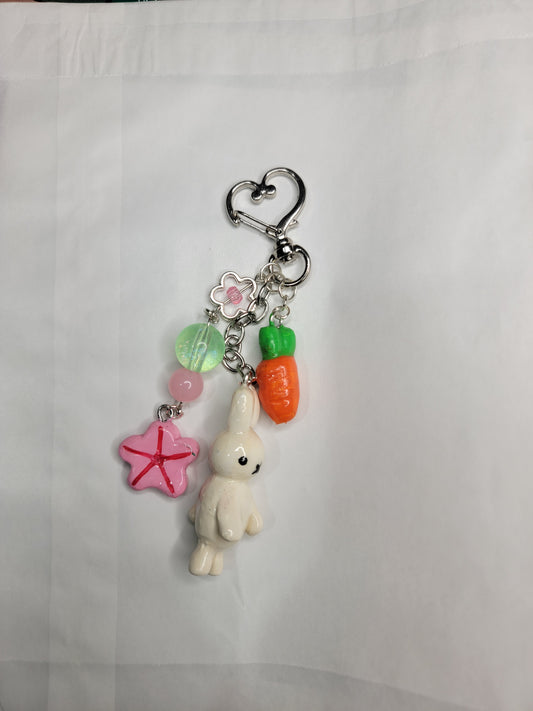 spring bunny clay keychain