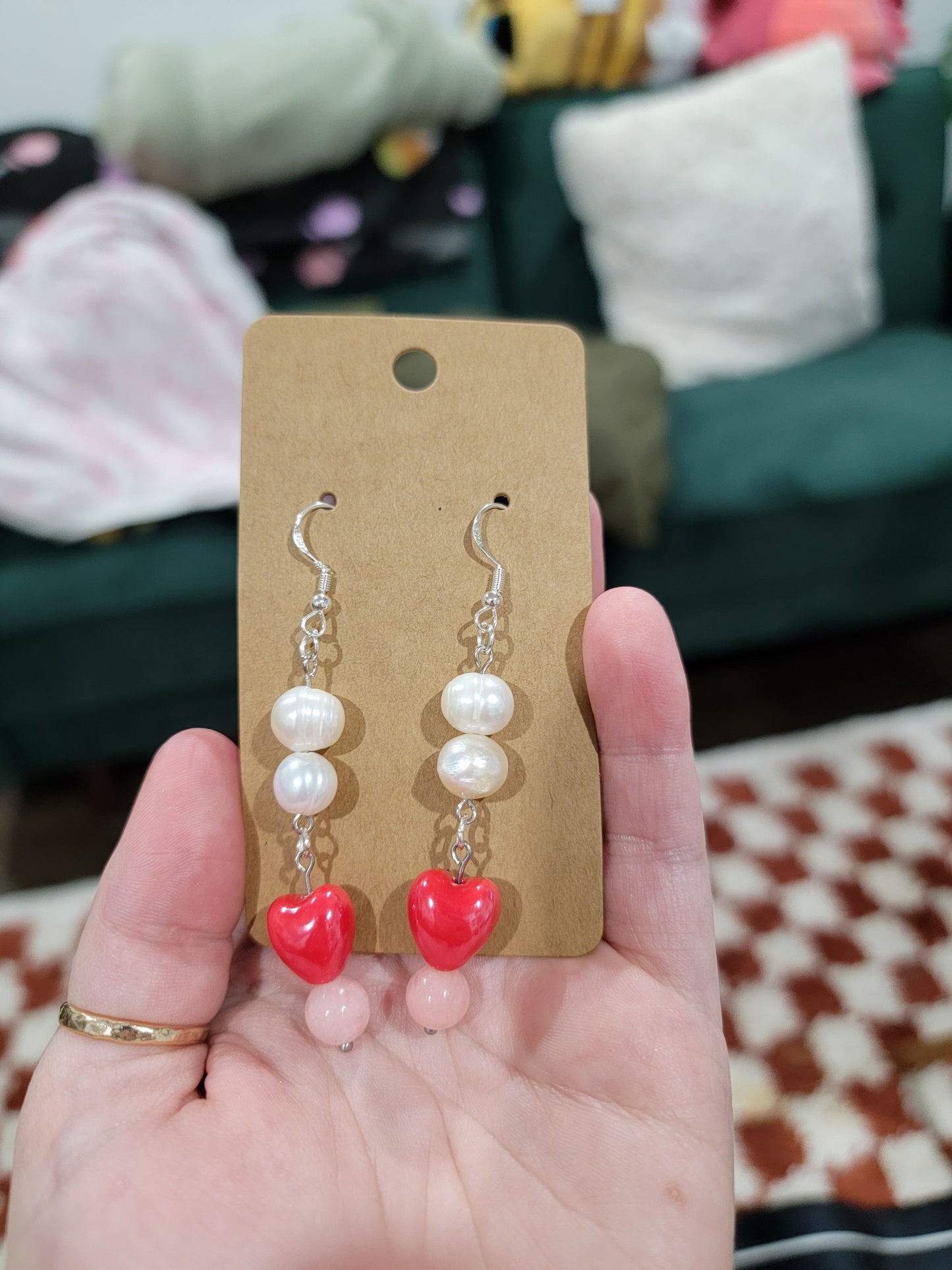 pearl and heart beaded earrings
