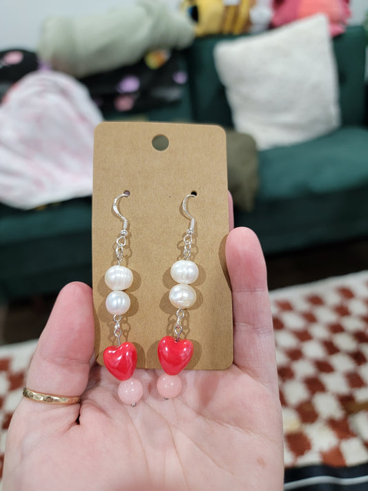 pearl and heart beaded earrings
