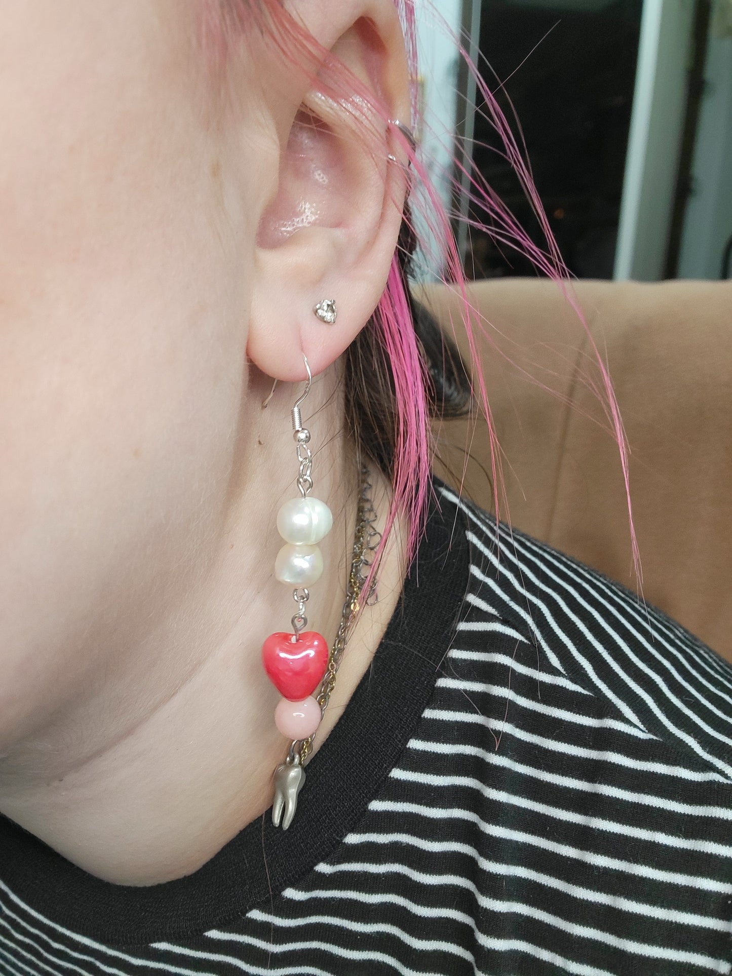 pearl and heart beaded earrings