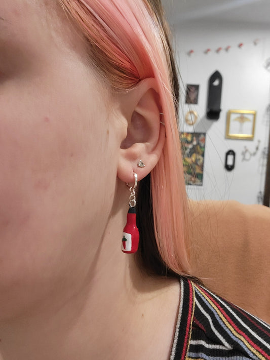 handmade hot sauce bottle earrings