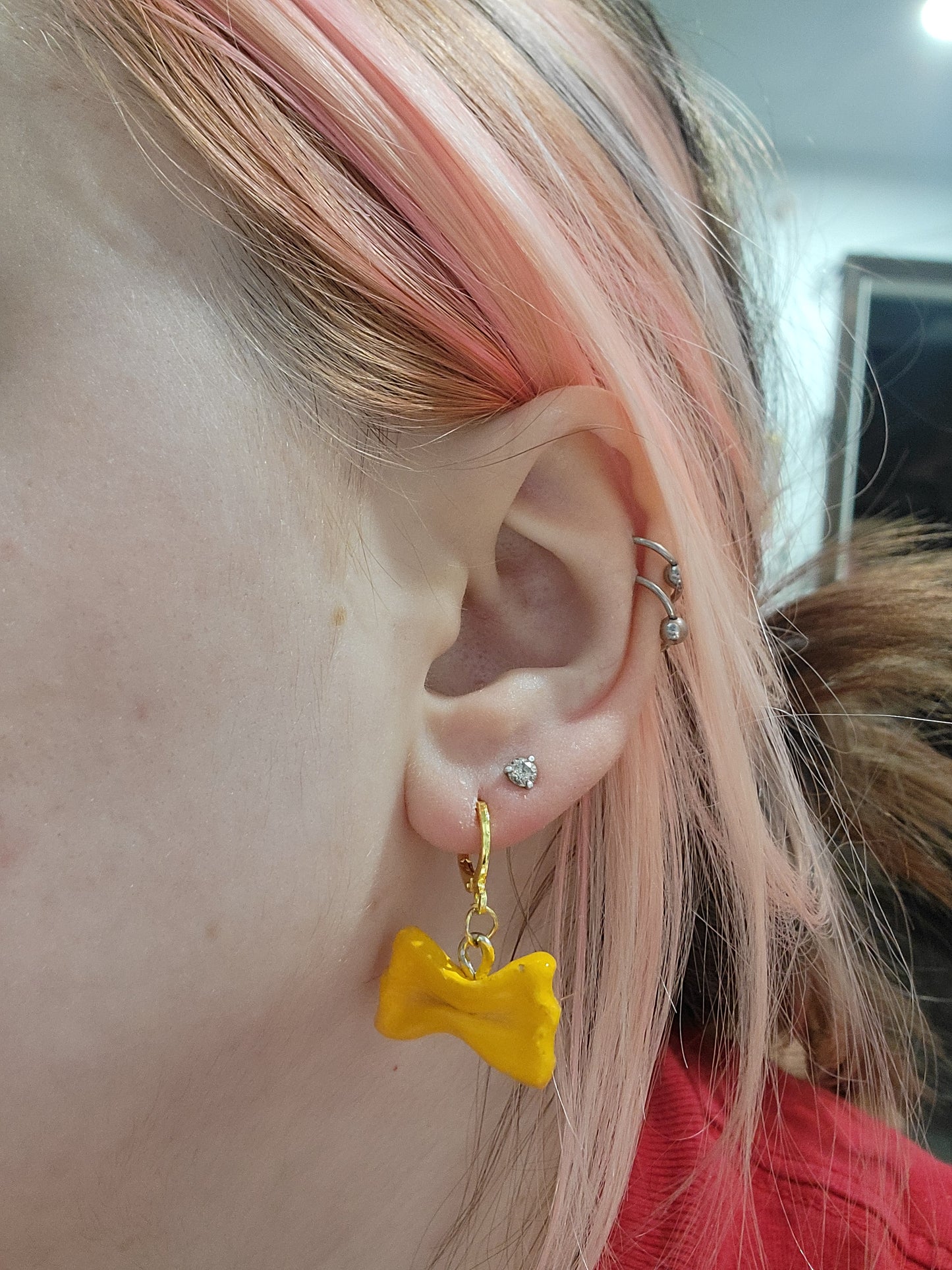 handmade bowtie pasta earrings