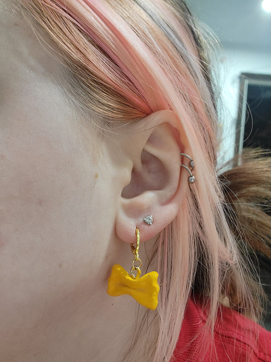 handmade bowtie pasta earrings