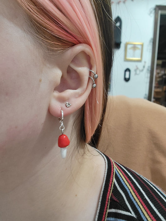 handmade red mushroom earrings