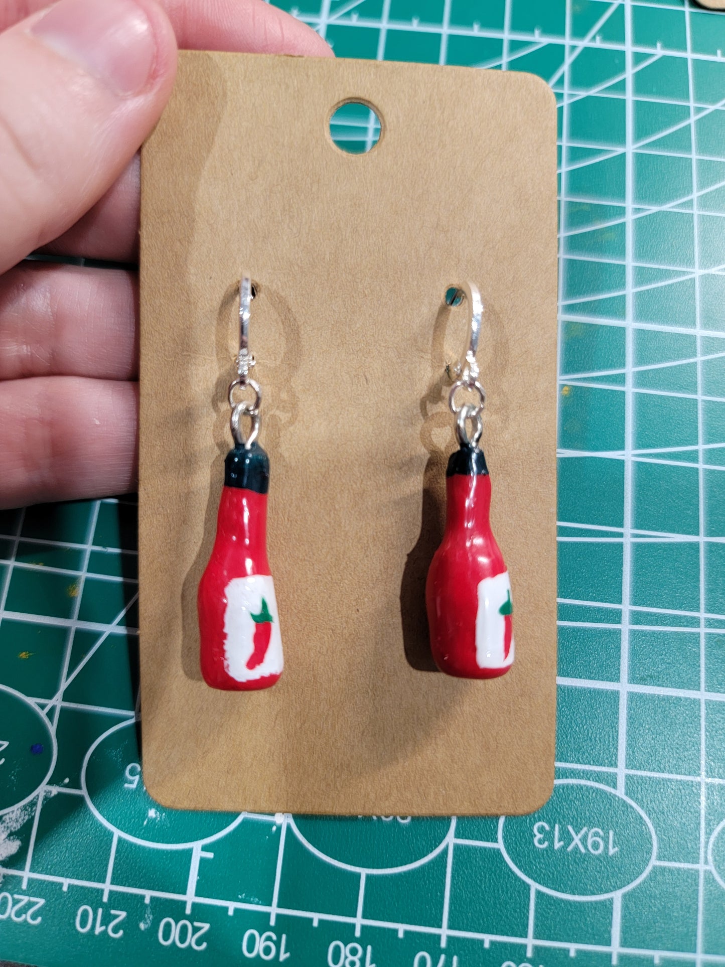 handmade hot sauce bottle earrings