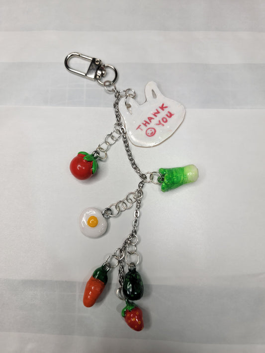 groceries clay & shrink dink charm keychain