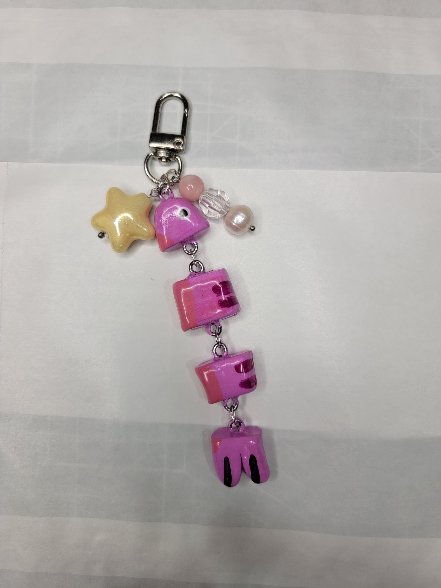 pink fish clay keychain