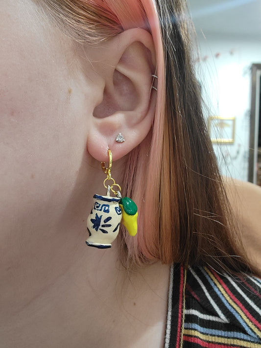 handmade greek vase & lemon earrings